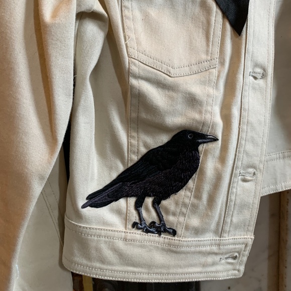 Kensie grey denim jacket handmade + real leather S - Picture 2 of 8